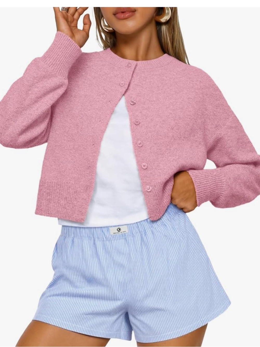 NWT Women's Pink Button-Front Cloud Soft thick Cardigan Sweater